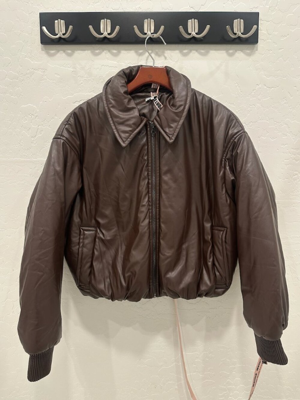 house of cb sante brown leather bomber jacket NWT size S